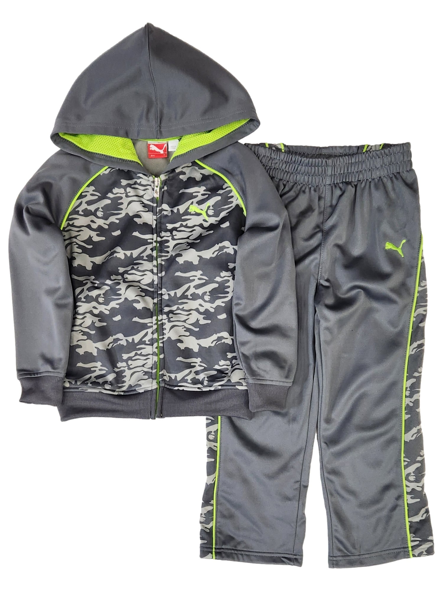 Puma Boys Gray & Lime Green Camo Full Zip Hoodie & Pants Outfit