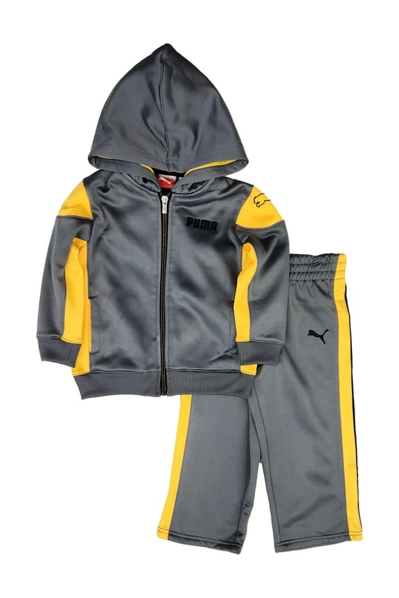 Boys Gray & Yellow Full Zip Hoodie & Pants Outfit Set Size 4