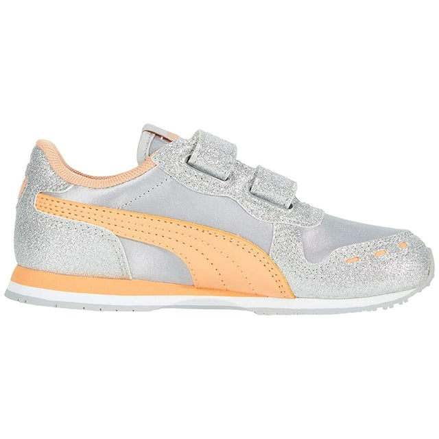 Puma Cabana Racer Glitzy Baby Girls Shoes Size 9, Color: Silver/Orange