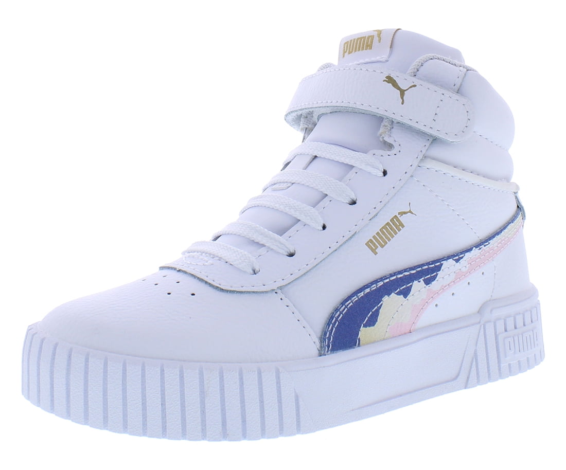Puma Carina PS Girls Shoes Size 1, Color: White/Blue/Pink