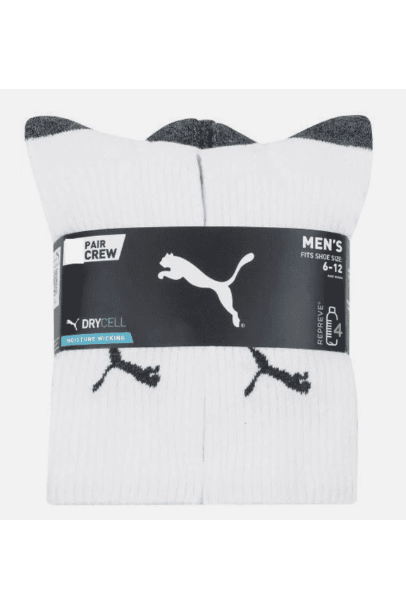 Mens Crew Sock, 8 Pair White DryCell