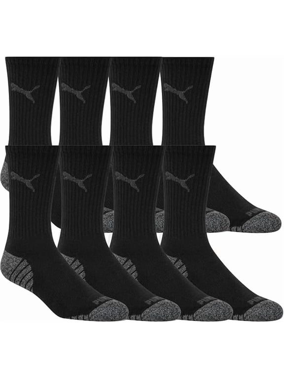 Drycell Mens Crew Socks, 8 Pairs, Black, Fits Shoe Sizes 6-12
