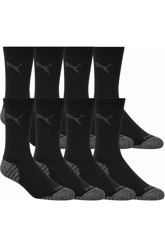Drycell Mens Crew Socks, 8 Pairs, Black, Fits Shoe Sizes 6-12