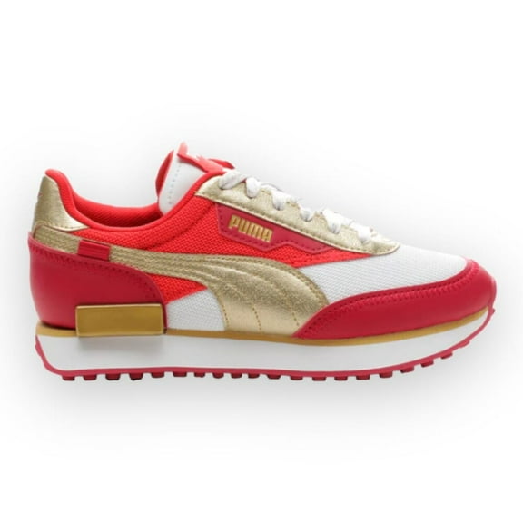 Puma Future Rider Glitz Jr White-Persian Red-Gold  384752-01 Grade-School Size 4.5