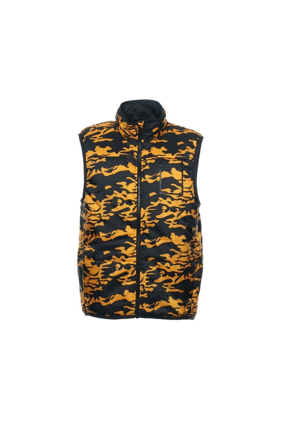 Gilet Mens Camo Puffer Insulated Vest (Large, Zinia/Black)