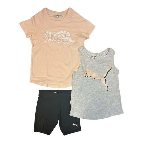 Puma Girl's 3-Piece Jersey T-Shirt, Tank & Shorts Sporty Set (Cloud Pink/White, S (7))