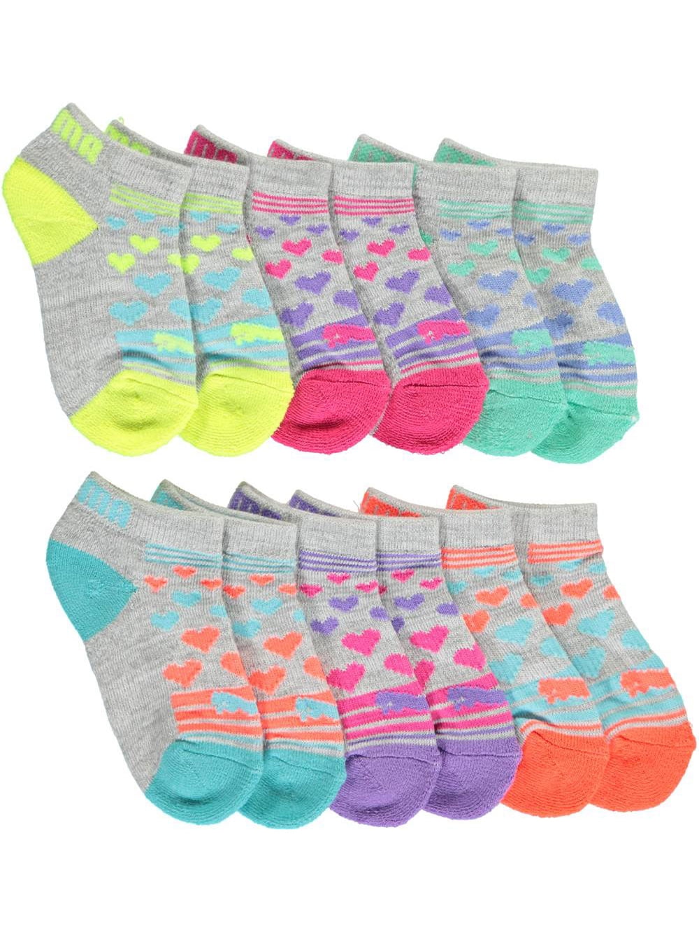 Puma Girls' Sprinkled Hearts 6-Pack Low Cut Socks - gray/pink, 5