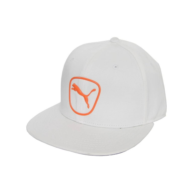 Puma Golf Cat Patch Flatbill Men's Snapback Hat, White/Orange
