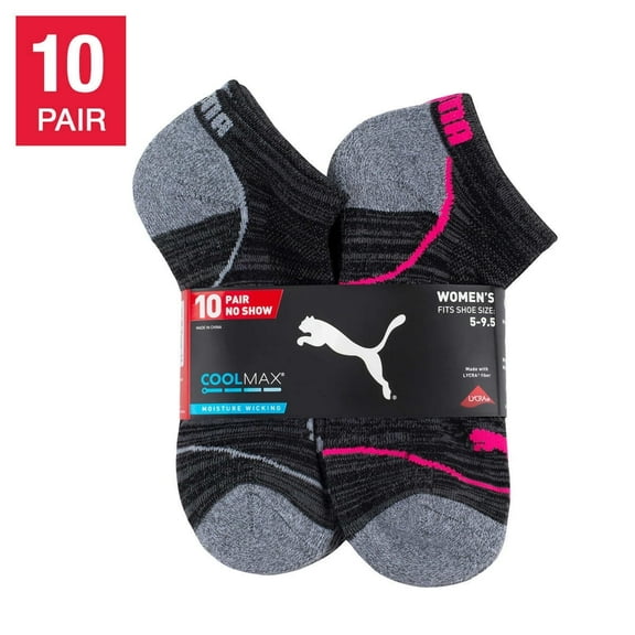 Puma Ladies 10 Pair CoolMax No Show Socks (Black)