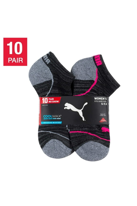 Ladies 10 Pair CoolMax No Show Socks (Black)