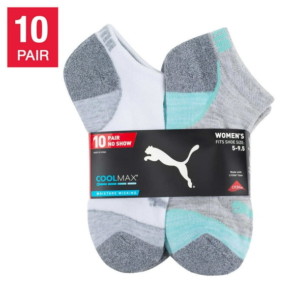 Puma Ladies 10 Pair CoolMax No Show Socks (White)
