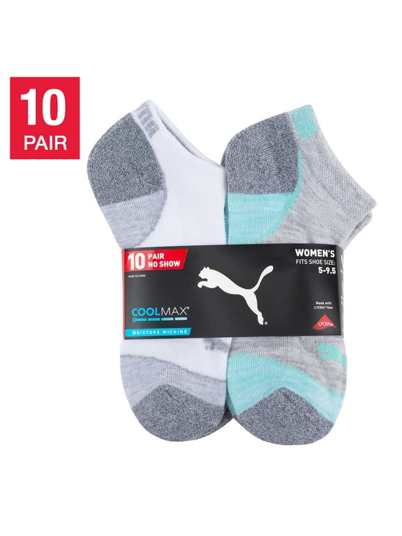 Ladies 10 Pair CoolMax No Show Socks (White)