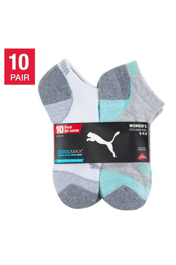 Ladies 10 Pair CoolMax No Show Socks (White)