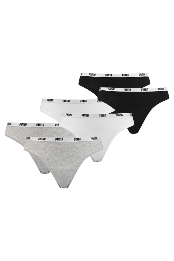 Ladies Iconic String, Pack Of 6 - Soft Cotton Stretch Grey/White/Black Xs (X-Small)