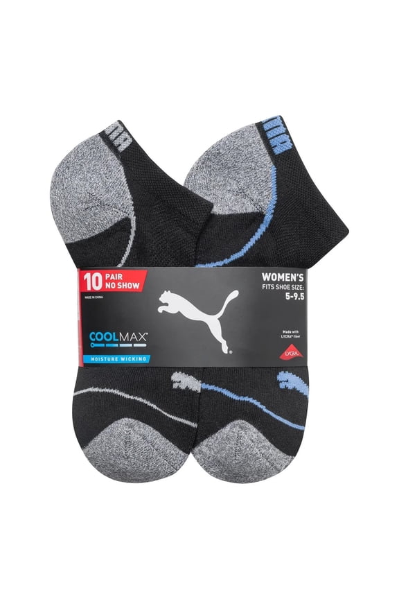 Ladies' No Show Socks 10-Pair Cushioned Arch Support Wicking Shoe Size 5-9.5