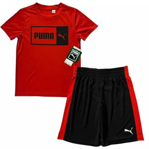 Puma Little Boy's Shorts & T Shirt Set Size 4 Black/Red Breathable Quick Dry