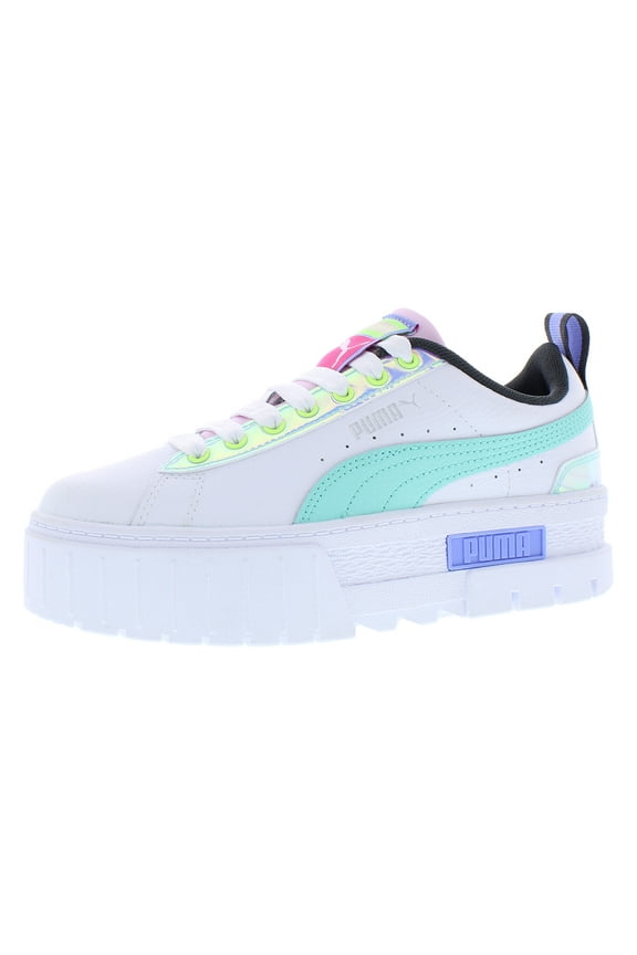 Mayze Glowing Up Platform GS Girls Shoes Size 6, Color: Puma White/Electric Peppermint