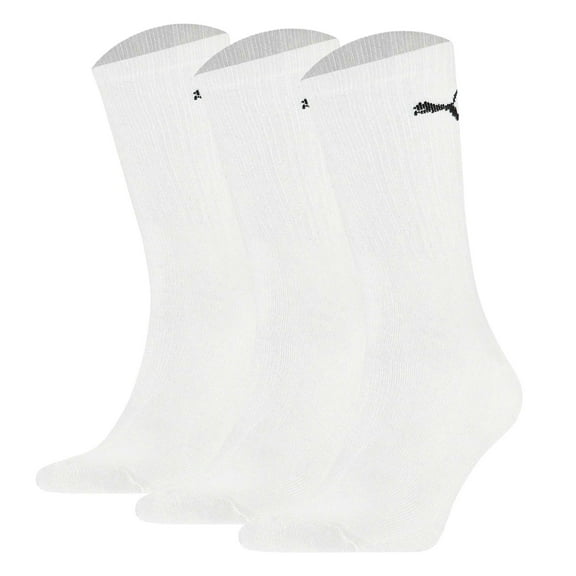 Puma Unisex Sports Socks, 3 Pairs - Tennis Socks, Crew Socks, Plain White 47-49
