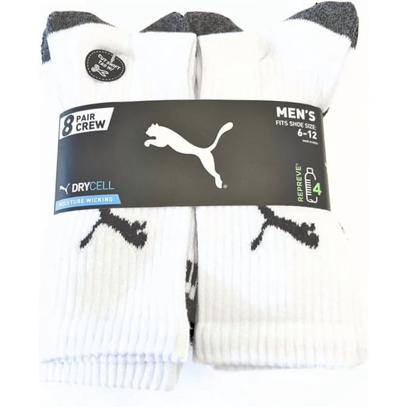 Puma Men's Crew Sock, 8 pair White