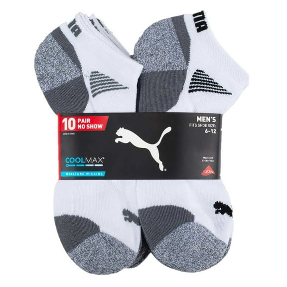 Puma Men's No Show Socks, 10 Pairs (White)