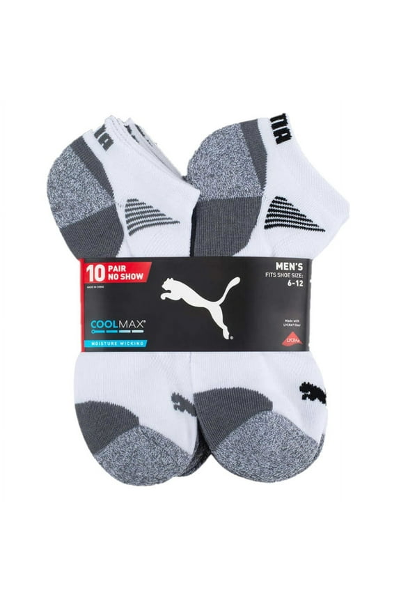 Men's No Show Socks, 10 Pairs (White)