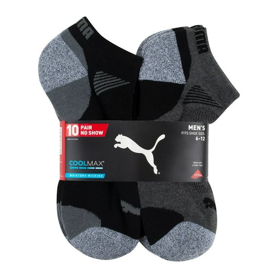 Puma Men's No Show Socks, 10 Pairs (Black)