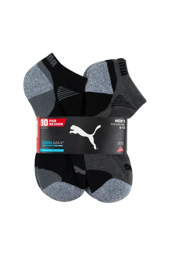 Men's No Show Socks, 10 Pairs (Black)