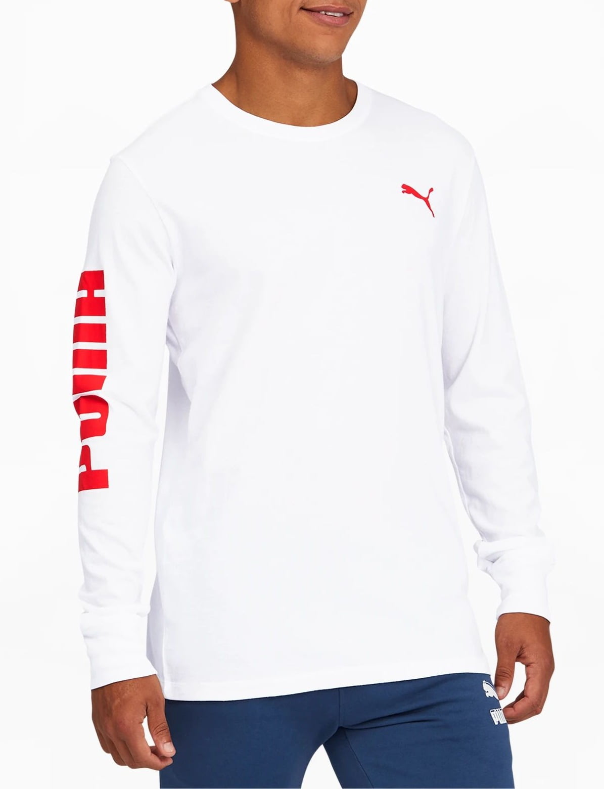 Puma Mens Logo Graphic Large Crewneck Long Sleeve T Shirt White L