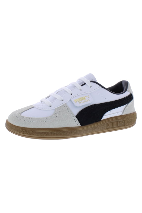 Palermo Leather PS Boys Shoes Size 1, Color: Puma White/Vapor Gray/Gum