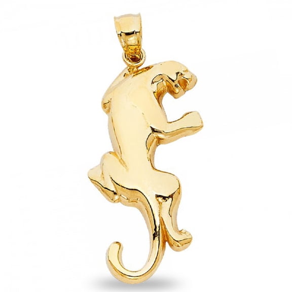 Puma Pendant Solid 14k Yellow Gold Big Cat Cougar Charm Polished Finish Animal Design 31 x 18 mm