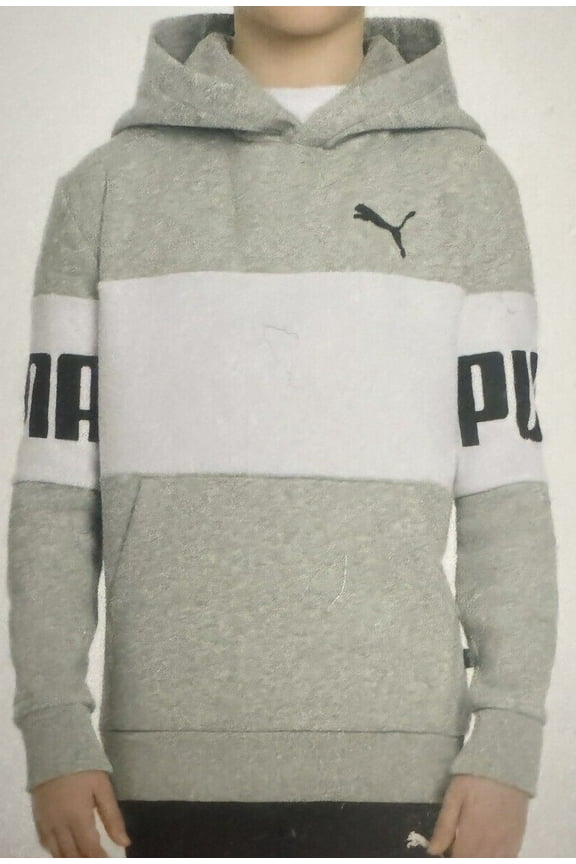 Pullover Hoodie Youth White/Gray Fleece Outwear | Gray, Large