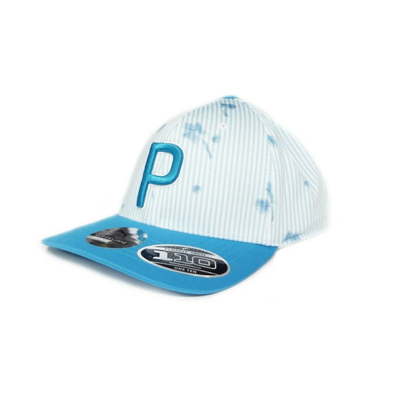Puma Seersucker P 110 Snapback Hat Golf Cap -Bright White/Ocean Depths -New 2021