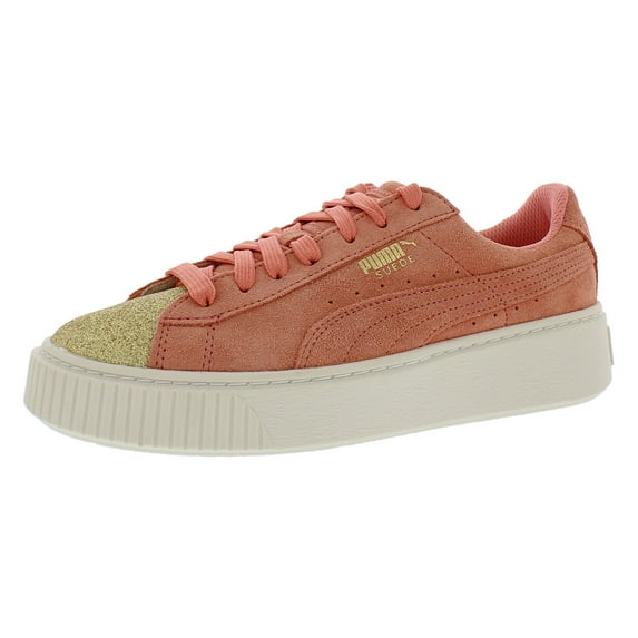 Puma Suede Platform Glam GS Girls Shoes Size 6.5, Color: Gold/Shell Pink