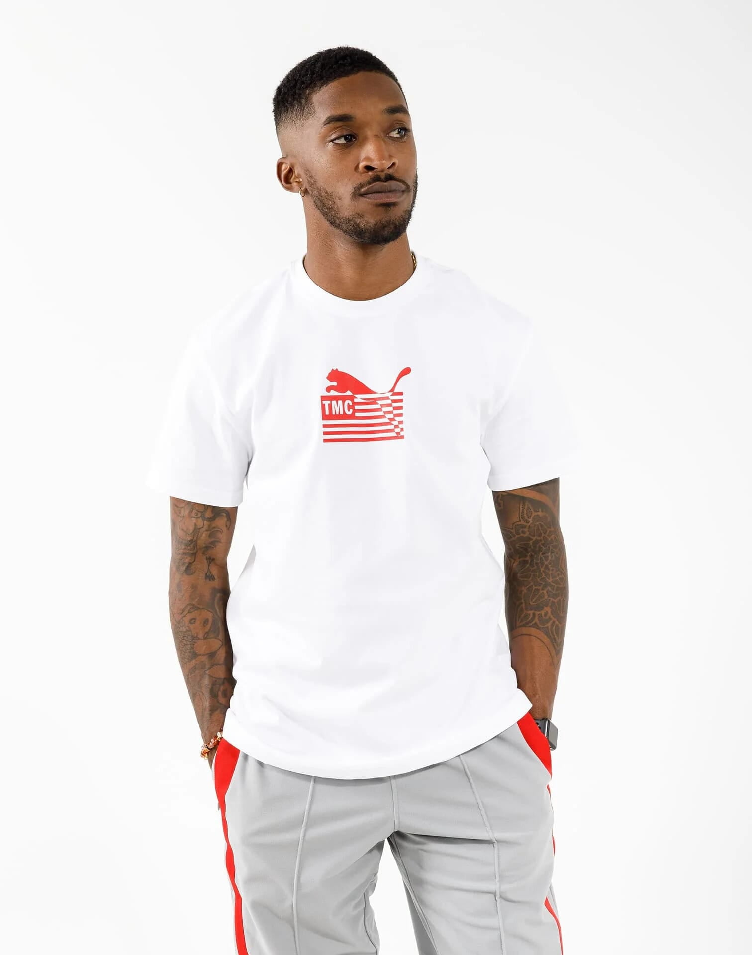 Puma TMC Hustle Tee Puma White High Risk Red 535025 02 Men s Size XXL Standard Fit