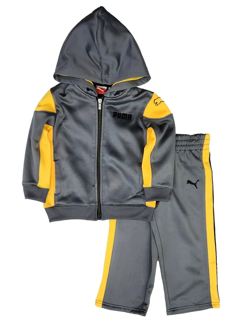 Puma Toddler Boys Gray Yellow 2pc Athletic Outfit Pants Hoodie