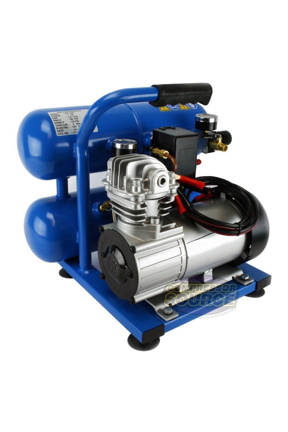 Twin Tank 12 Volt 2 Gallon Oil-Less Air Compressor with Filter PD-1021F