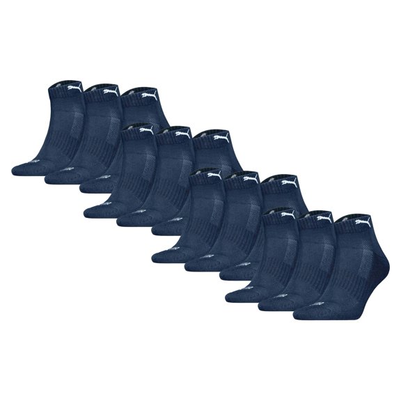 Puma Unisex 12-Pack Cushioned Quarter Socks, Logo, Solid Colour Blue 39-42 (6-8 Uk)