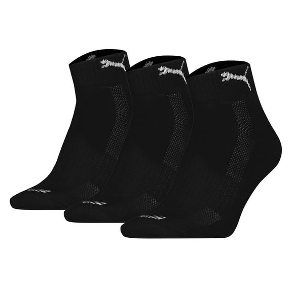 Puma Unisex 3-Pack Cushioned Quarter Socks, Logo, Solid Colour Black 35-38 (2.5-5 Uk)