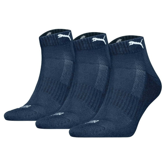 Puma Unisex 3-Pack Cushioned Quarter Socks, Logo, Solid Colour Blue 43-46 (9-11 Uk)