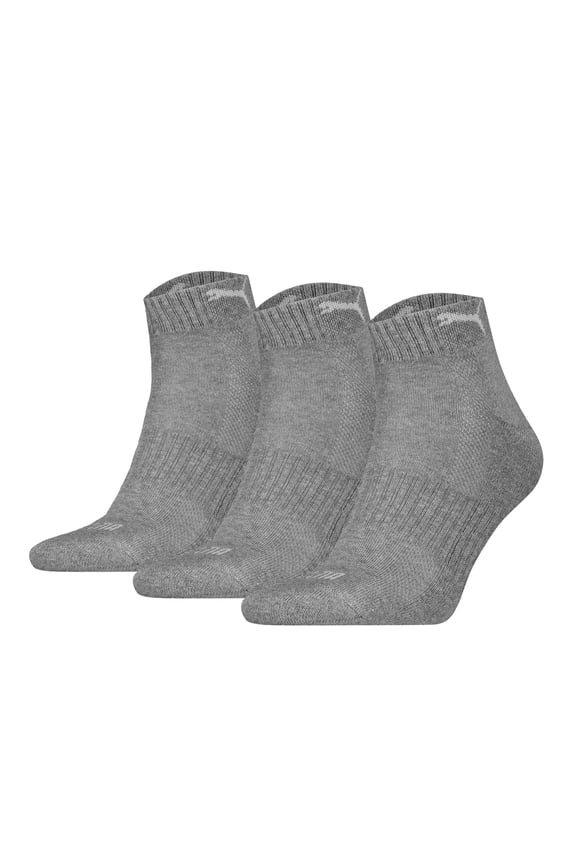 Unisex 3-Pack Cushioned Quarter Socks, Logo, Solid Colour Grey 39-42 (6-8 Uk)