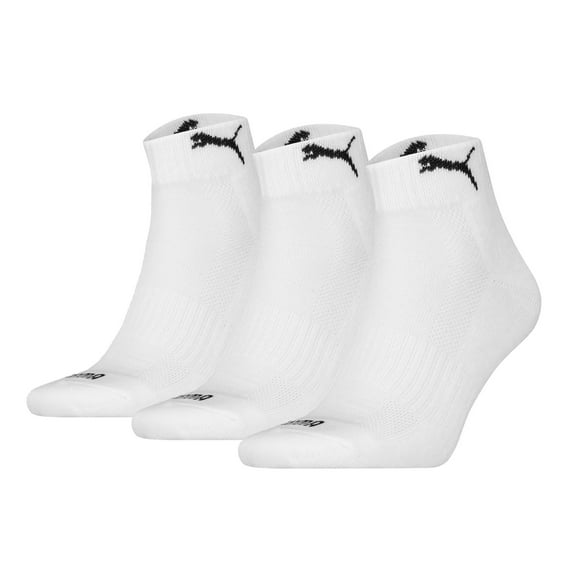Puma Unisex 3-Pack Cushioned Quarter Socks, Logo, Solid Colour White 43-46 (9-11 Uk)