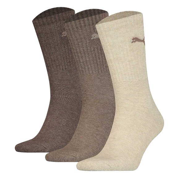 Puma Unisex Sports Socks, 3 Pairs - Tennis Socks, Crew Socks, Plain Brown Mix 39-42