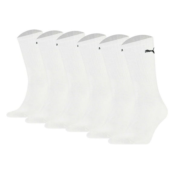Puma Unisex Sports Socks, 6 Pairs - Tennis Socks, Crew Socks, Plain White 35-38