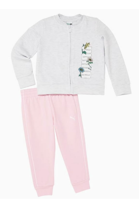 WHITE/PINK Kids Girl 2 Pc. Sportswear Fit Fleece Jacket & Jogger Set, US 4