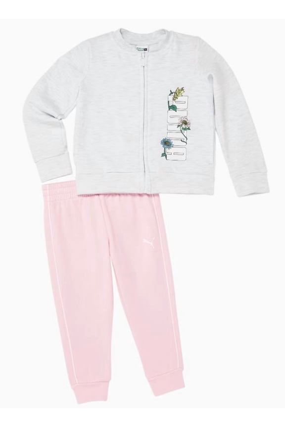 WHITE/PINK Kids Girl 2 Pc. Sportswear Fit Fleece Jacket & Jogger Set, US 5