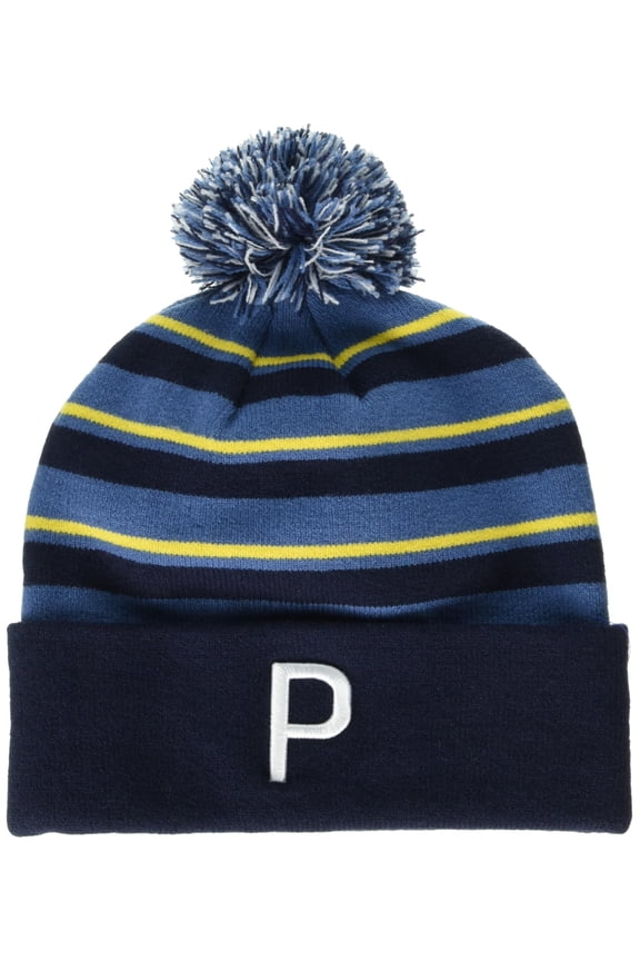 WRMLBL StripePom Beanie Deep Navy/Blue Horizon/Pele' Yellow Fits All