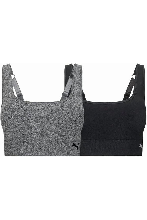 Puma Women's 2-Pack Square Neck Seamless Sports Bra, Black/Gray, Size XL