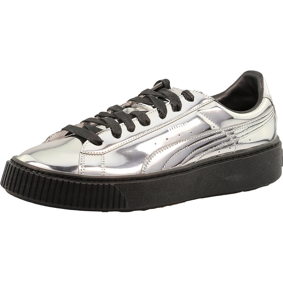 Puma Women's Basket Platform Metallic Silver/Silver/Puma Black Ankle-High Fashion Sneaker - 8.5M