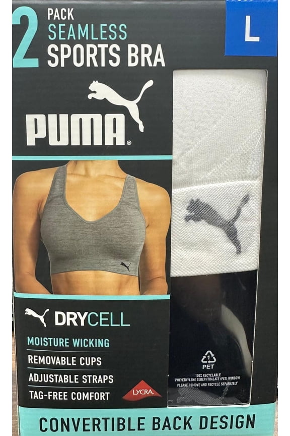 Women's Convertible Seamless Sports Bra 2 Pack, Black/White, L