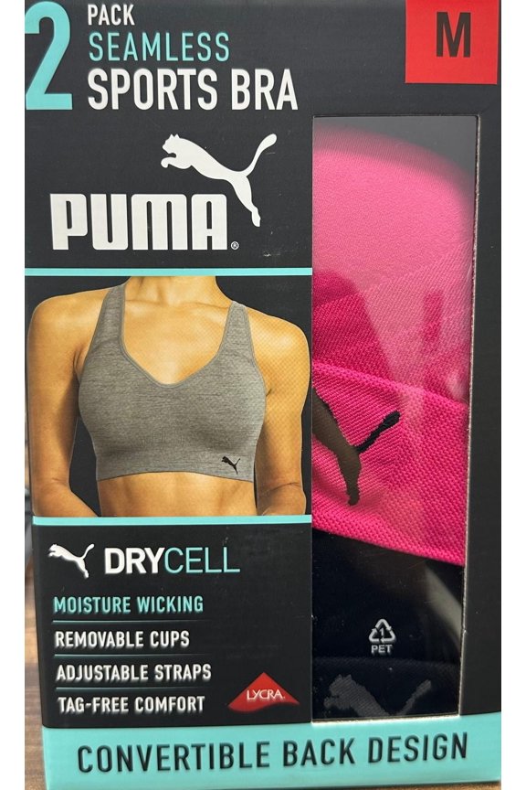 Women's Convertible Seamless Sports Bra 2 Pack, Pink/Blue, XL